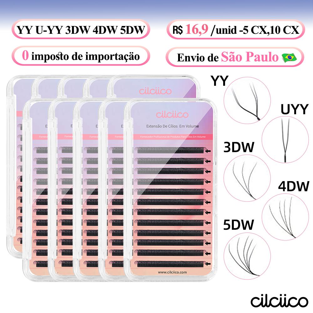 Cilciico Cílios YY 5DW 3D 4D Kit 5/10 CX Atacado Envio de SP 07D Profissiona Volume Premade Fans Extensão Cilios
