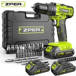 ZPER Furadeira Parafusadeira A Bateria 21V Com Duas Bateria Maleta Kit Ferramentas Comple…