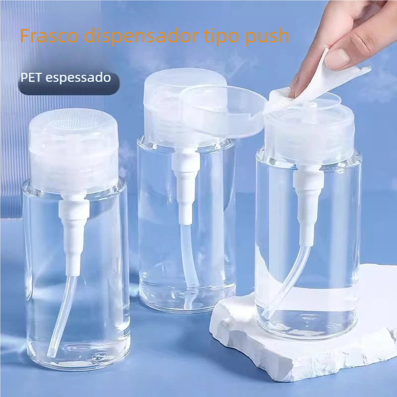 Ahania Frasco Transparente 120ml - Porta Acetona com Pump Push Down Reutilizável