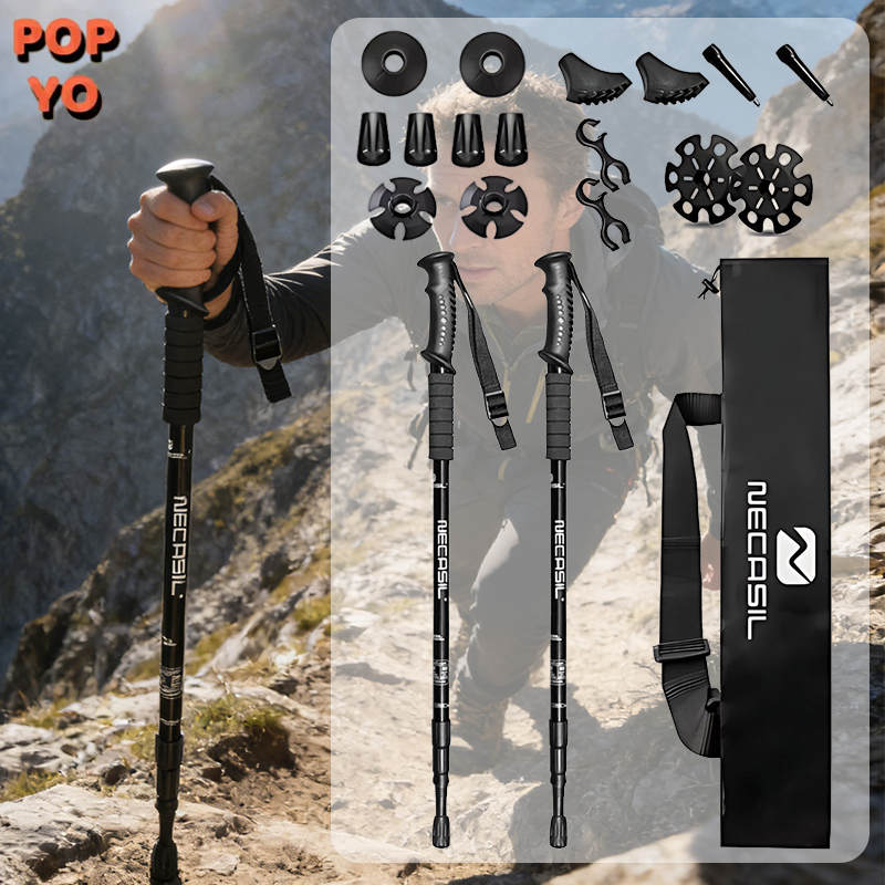 Bastões de Trekking Ajustáveis Antishock em Alumínio para Trilha Caminhada POPYO