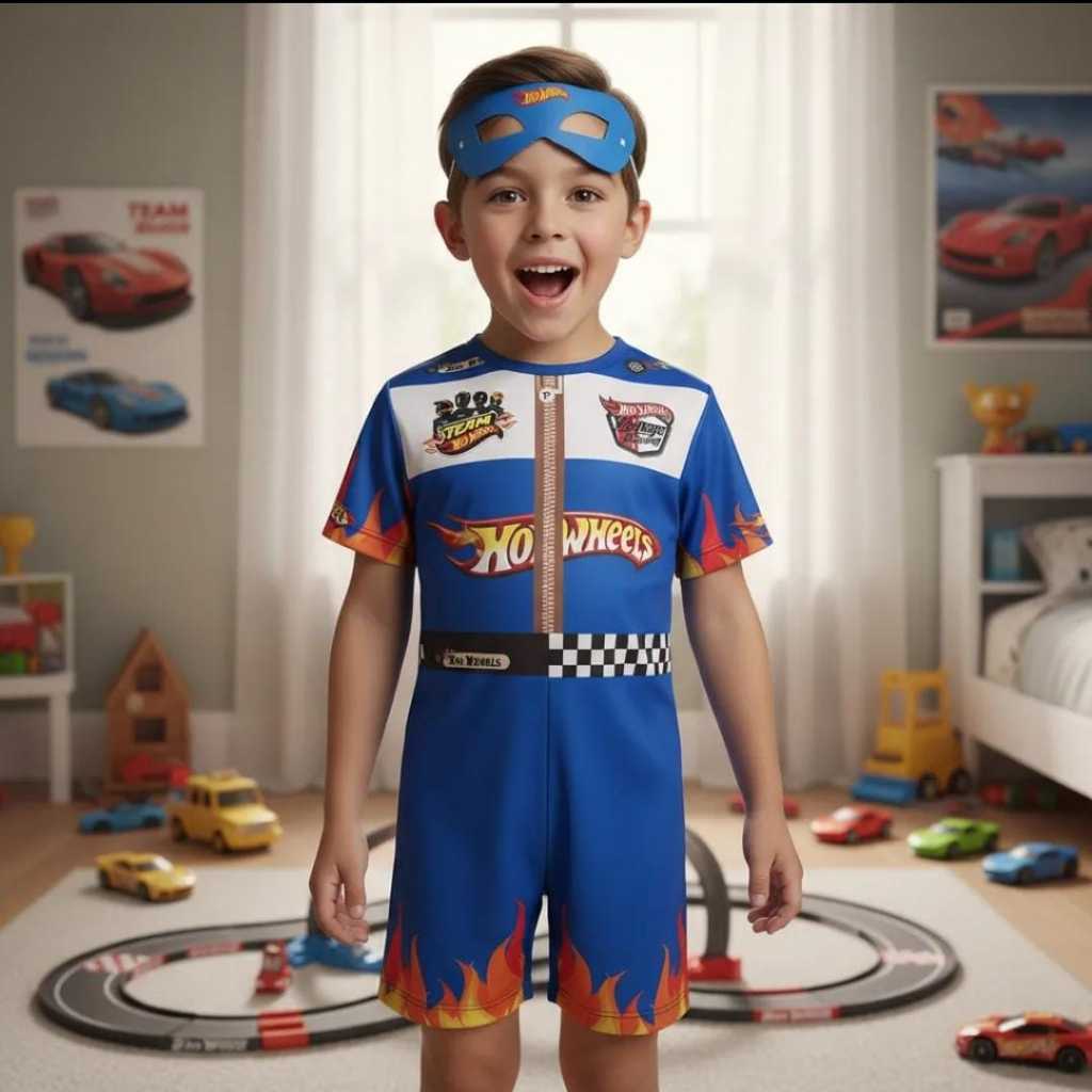 Fantasia Infantil Roupa Hot Wheels Com Máscara em Oferta na Shopee