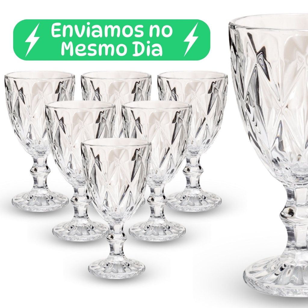 Jogo 6 Taça Diamante Copo Vidro Transparente Taças Abacaxi Gourmet Bico De Jaca 330ml