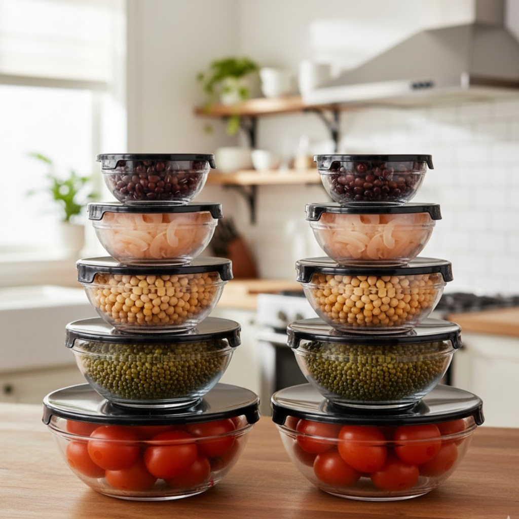 Kit 5 Potes Vidro Cozinha Marmita Fitnnes Vasilhas Multiuso