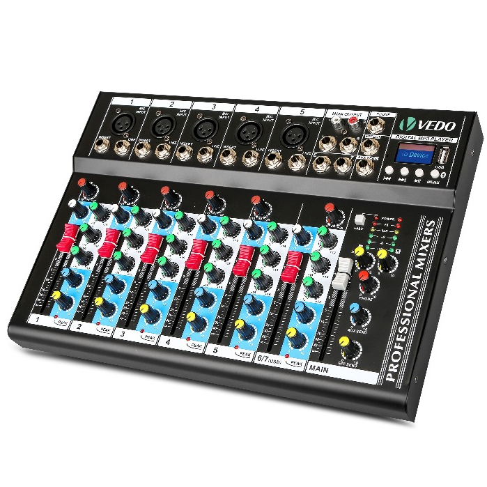 Vedo 7 Canais Mesa de Mixagem Profissional Misturador Mesas de Som Equalizador Bluetooth 48v Pc USB Bivolt Karaokê — R$ 309,00 em Shopee