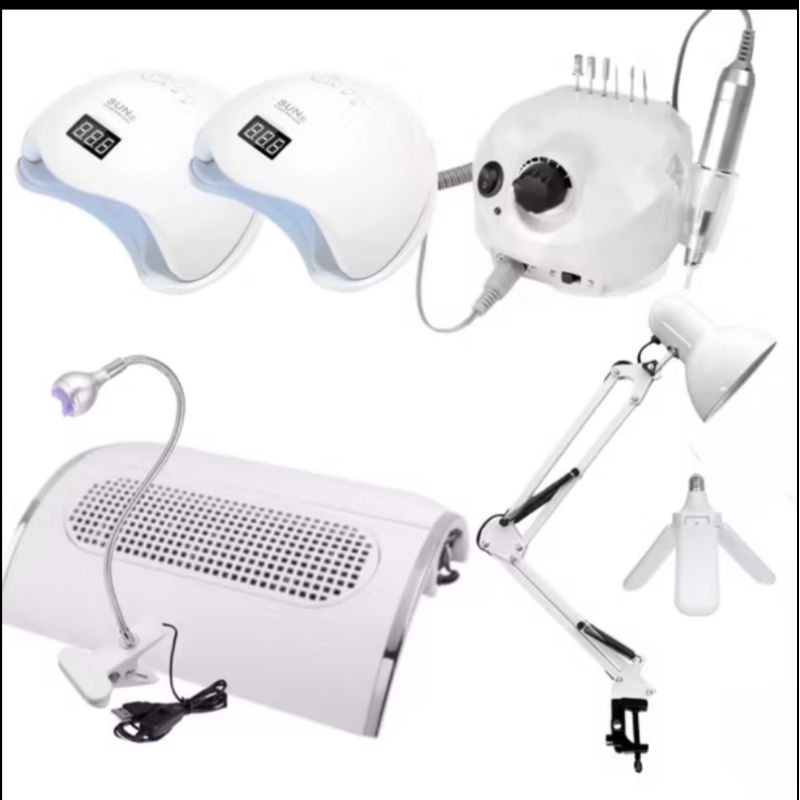 kit profissional 2 cabine San 5 lanterna UV+ motor nail drill 50.000 rpm + coletor (sugador) de pó