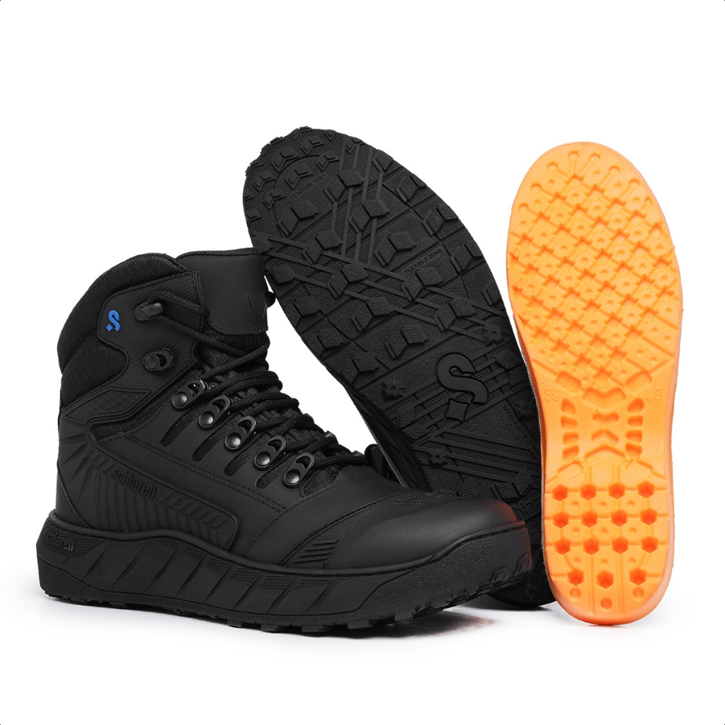 Coturno Bota Militar Preta Tática Tatico Couro Schiareli 956