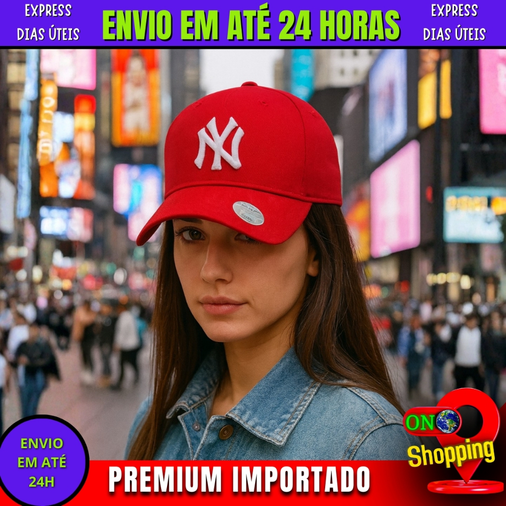 Boné NY New York | Aba Curva Premium Fitão Ajustável Bordado Unissex em Oferta na Shopee