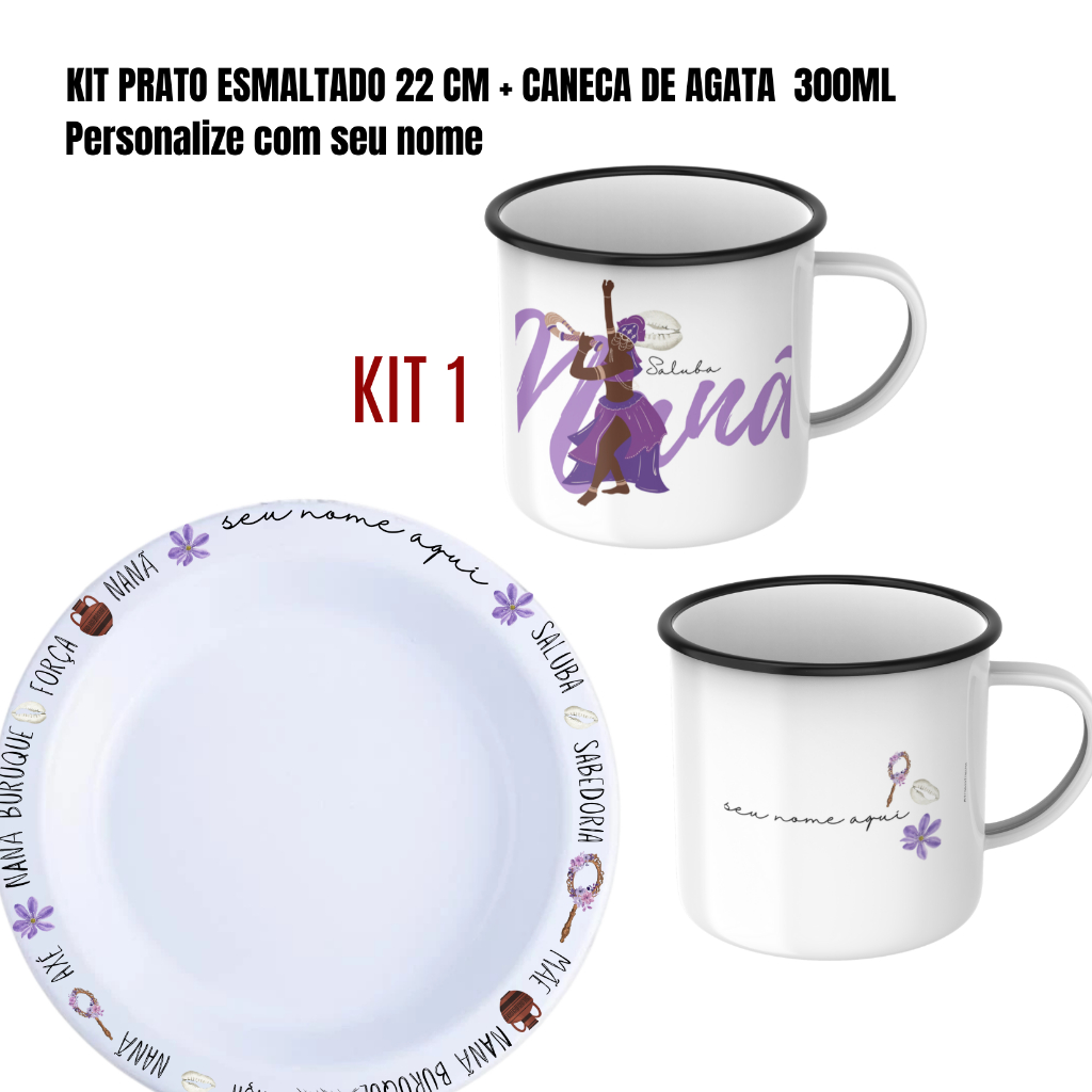 🪶 KIT CANECA DE ÁGATA + PRATO PERSONALIZADO DE NANÃ BORUQUE | UMBANDA • CANDOMBLÉ • RELIGIÃO AFRO-BRASILEIRA