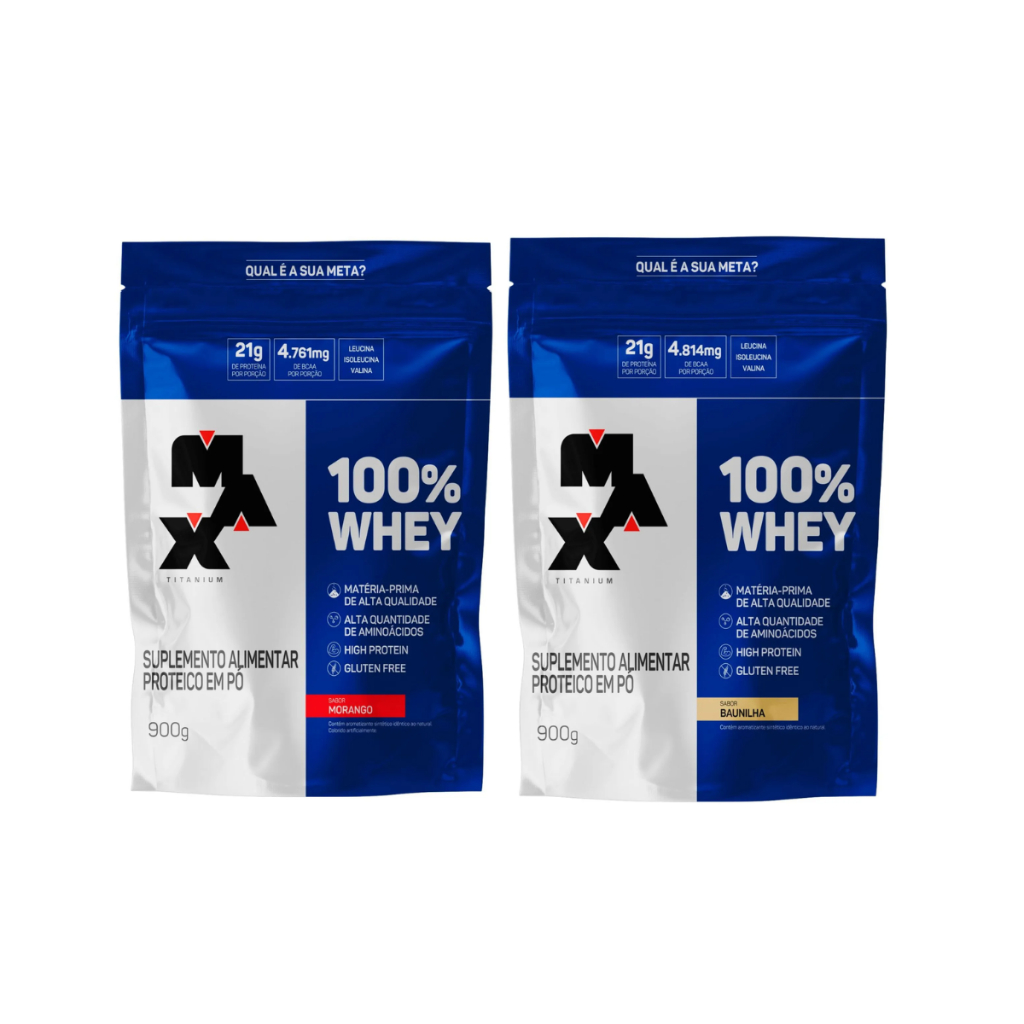 kit 2x Whey Protein 100%pure Max Titanium 900g Baixo Carbo suplemento em pó refil em Oferta na Shopee