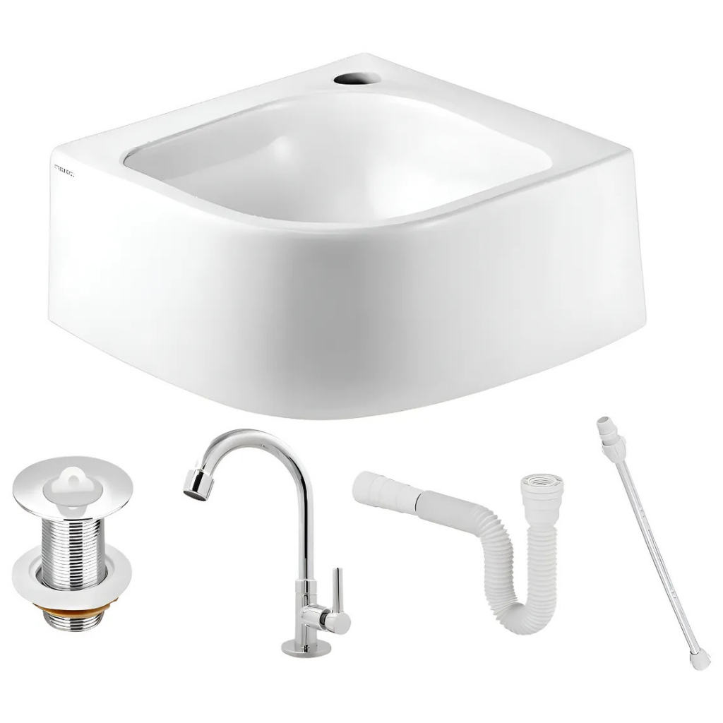 Kit Banheiro Completo Cuba Lorenzetti Original Com Torneira De Metal Válvula Sifão Engate Branco