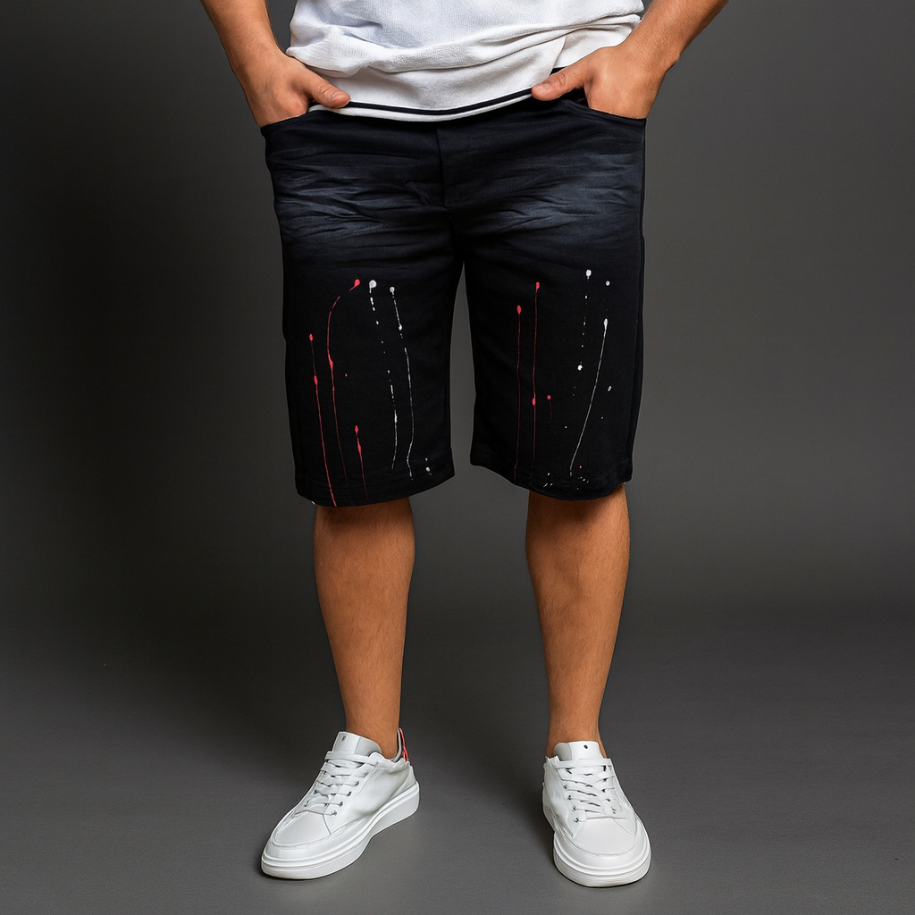 Bermuda Jeans Preta Splash Short Masculino Lycra Elastano Premium Colorida COPA DO MUNDO
