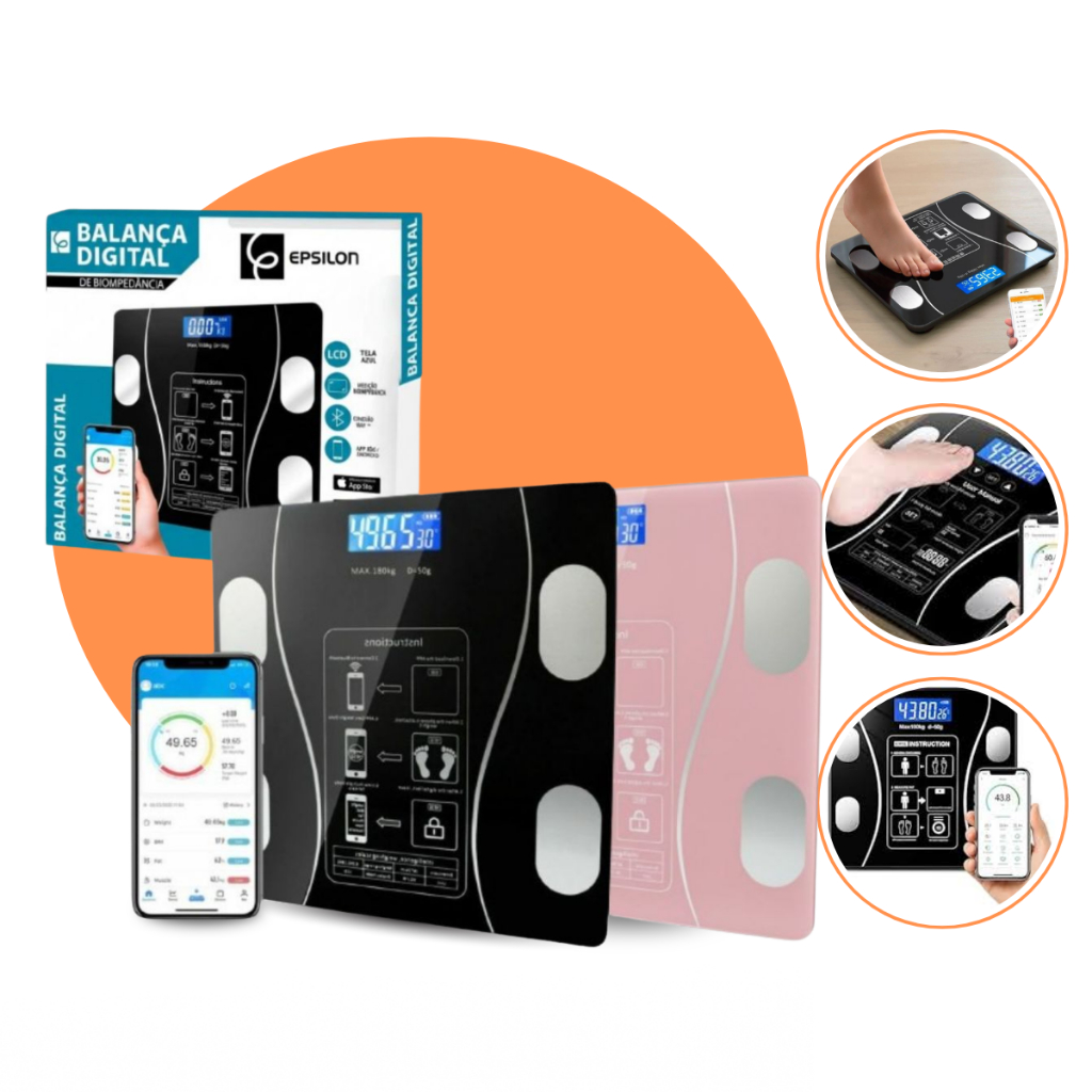 Balança digital App Inteligente Bioimpedância Monitor Corporal Peso Gordura Massa Muscular Bluetooth Academia 140kg