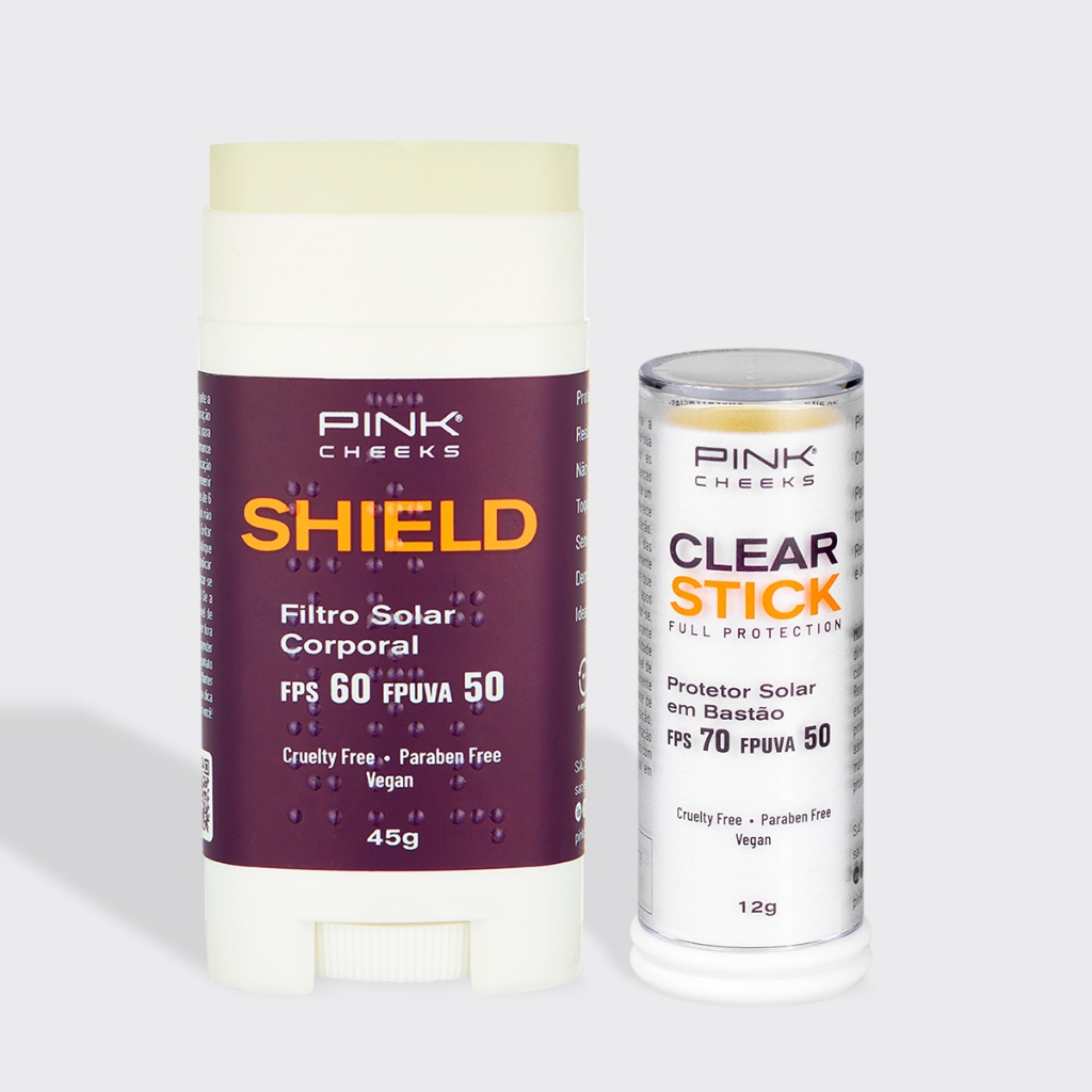 Protetor Solar Facial e Corporal Clear Stick e Shield Proteção Total PINK CHEEKS em Oferta na Shopee
