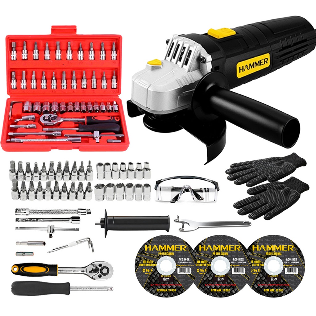 Esmerilhadeira Lixadeira 4.1/2" 710w Hammer Com Kit 46 Peças Ferramentas Fenda Philips + Acessórios em Oferta na Shopee