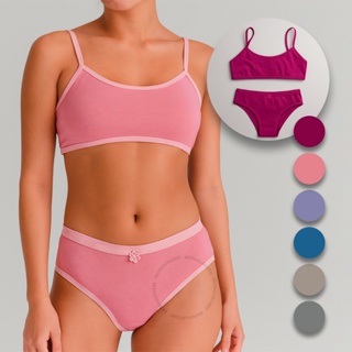 Kit 2 ou 5  Conjuntos Juvenil Calcinha Sutiã Algodão Infantil Pré Adolescente Moça Liso Confortável em Oferta na Shopee