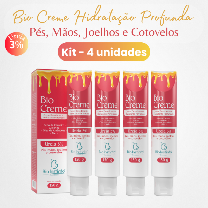 KIT C/ 4 Creme Desodorante Bio Creme Bio Instinto 150g - Pés, Mãos, Joelhos e Cotovelos