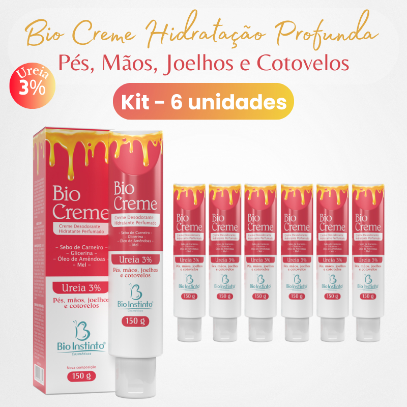 KIT C/ 6 UND Creme Desodorante Bio Creme Bio Instinto 150g - Pés, Mãos, Joelhos e Cotovelos