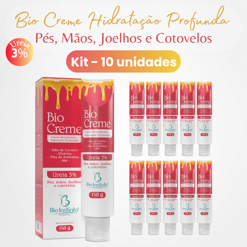 KIT C/ 10 UND Creme Desodorante Bio Creme Bio Instinto 150g - Pés, Mãos, Joelhos e Cotovelos