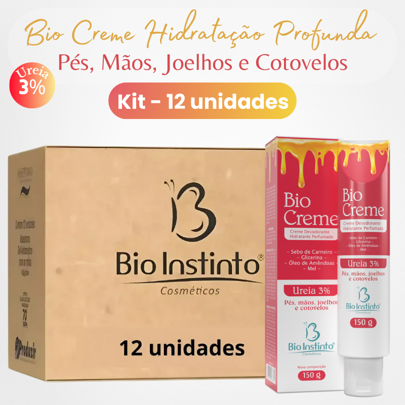 KIT C/ 12 UND Creme Desodorante Bio Creme Bio Instinto 150g - Pés, Mãos, Joelhos e Cotovelos