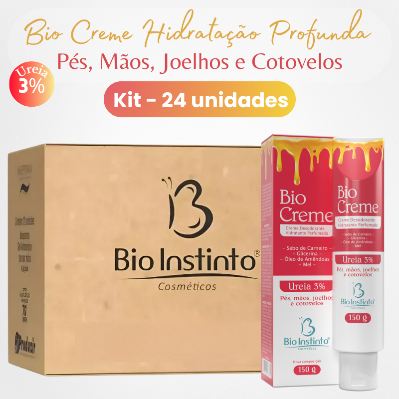 KIT C/ 24 UND Creme Desodorante Bio Creme Bio Instinto 150g - Pés, Mãos, Joelhos e Cotovelos