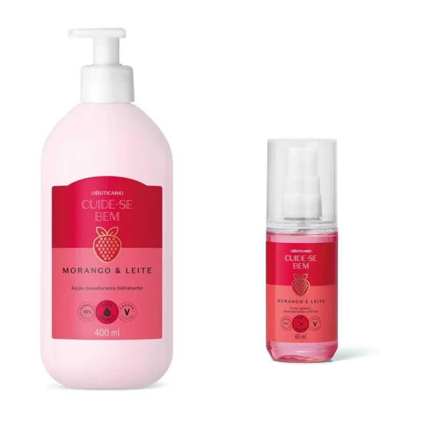 Loção hidratante 400ml + Mini Body Splash 60ml Cuide-se Bem Morango e leite O Boticário