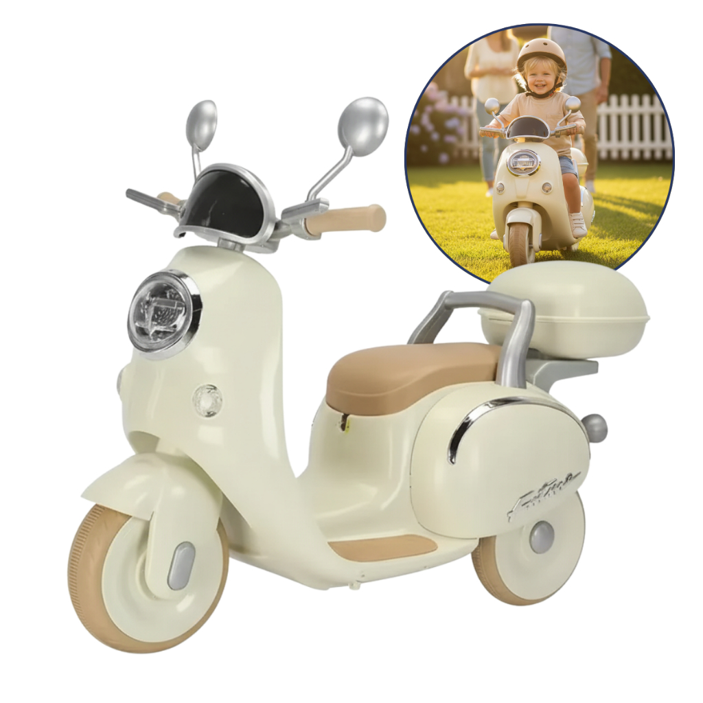 Moto Motinha Elétrica Infantil Scooter Vespa Vintage Com Ré Som E Luz