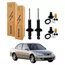 PAR AMORTECEDOR TRASEIRO HONDA CIVIC 1.7 2002 A 2006 MONROE + KIT