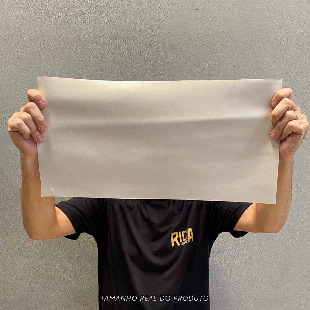 Painel de Couro Legítimo Tipo Madri - 25x50cm Retalho – Placa Textura Leve - Cor: Off White