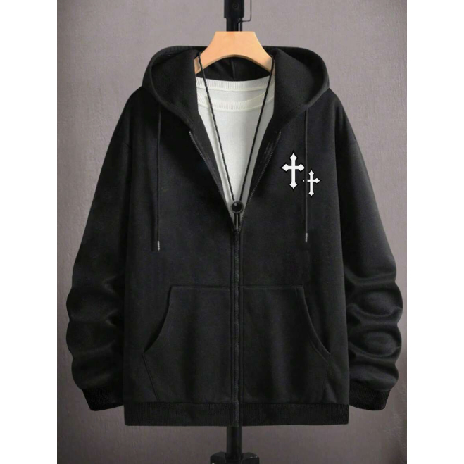 Casaco Moletom De Ziper Casual Streetwear Cruz Flanelado Confortavel Tendencia em Oferta na Shopee