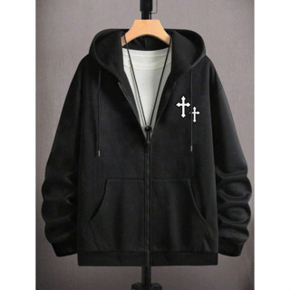 Casaco Moletom De Ziper Casual Streetwear Cruz Flanelado Confortavel Tendencia em Oferta na Shopee