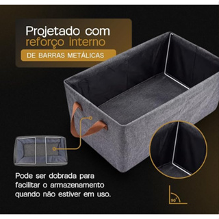Cesto Multiuso Cinza Reforçado Com Inox E MDF Dobrável Empilhável Resistente Lavável em Oferta na Shopee