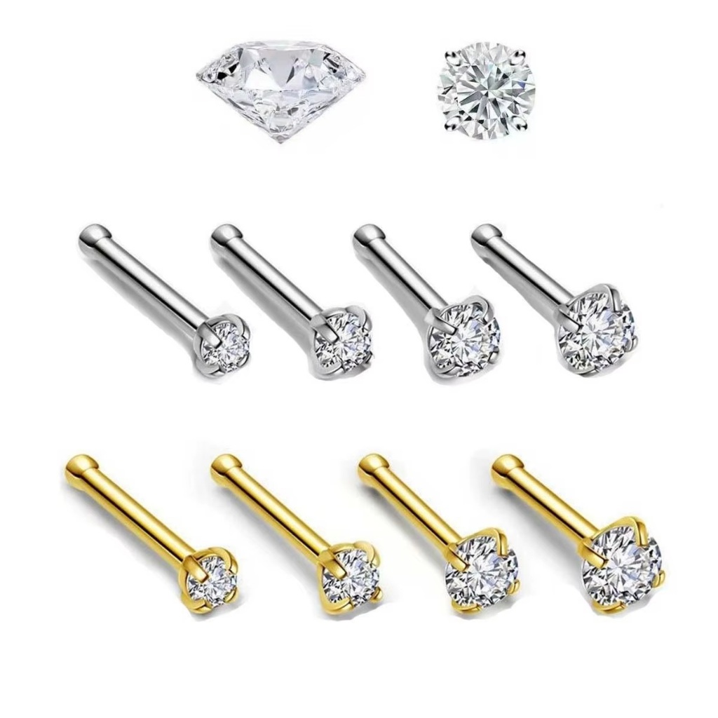 Piercing Nostril Reto AÇO Cirúrgico Ponto de Luz Nariz Nasal 1,5 / 2,0 / 2,5 / 3,0mm