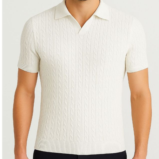 Camisa Polo Masculina Tricot Modal Texturizada Manga Curta Roupa Masculina Elegante Verão Premium