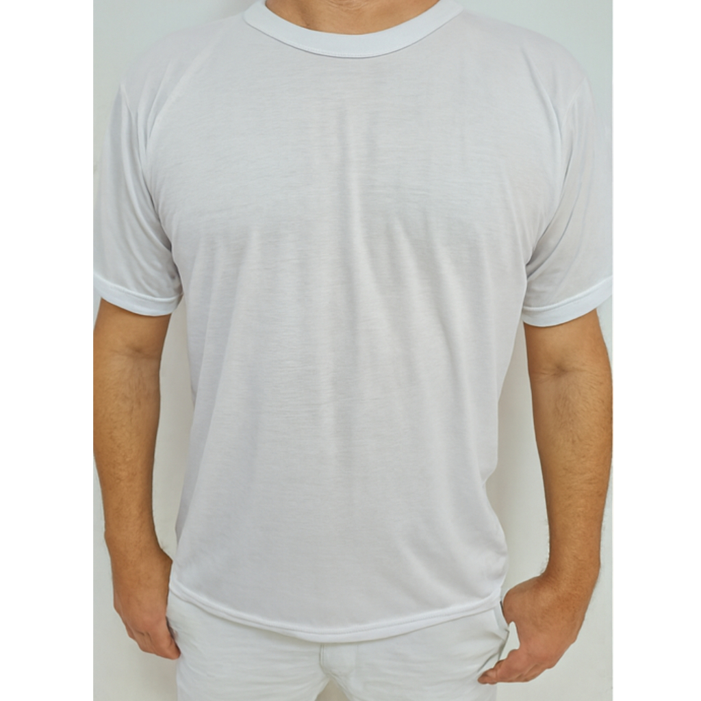 Camiseta Branca Poliéster Lisa para Personalização Unissex em Oferta na Shopee