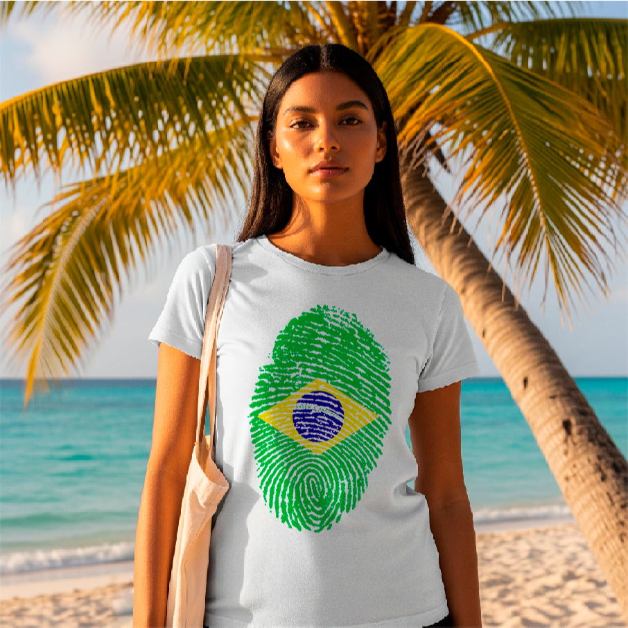 Camiseta Básica para o Verão Bandeira Digital do Brasil para Copa do mundo 2026 Blusa 100% Algodão