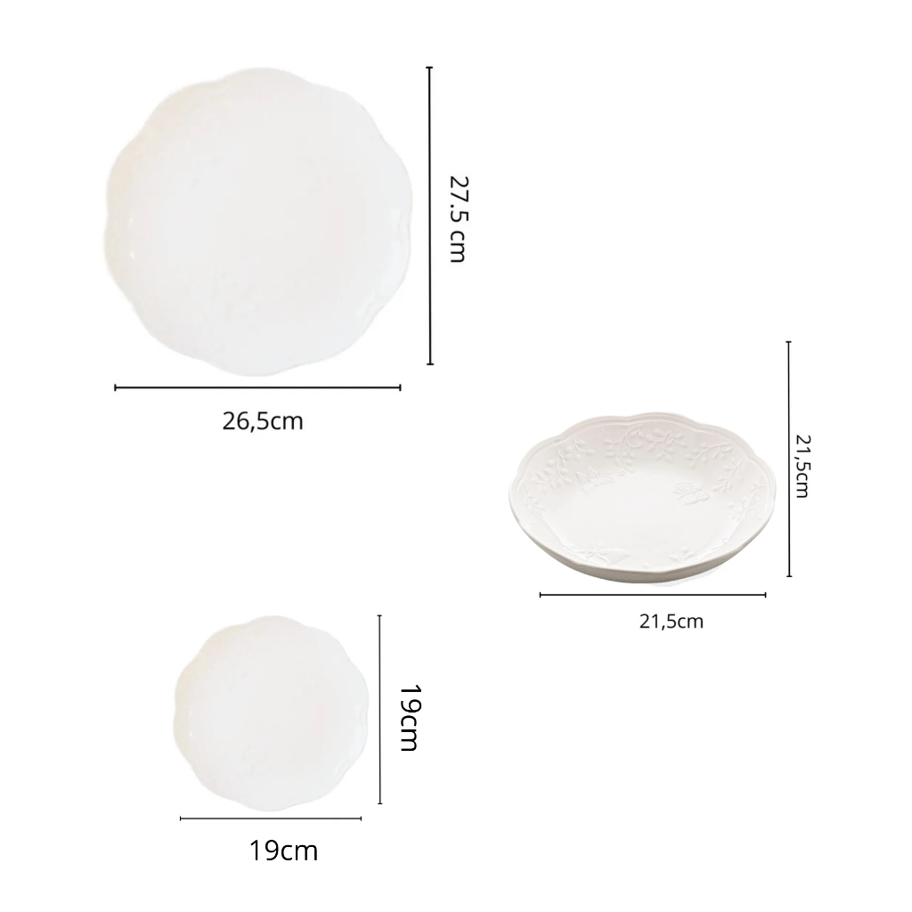 Jogo de 6 A 8 Pratos Jantar Sopa Sobremesa De Porcelana Branco Neve New Bone Butterfly Lyor