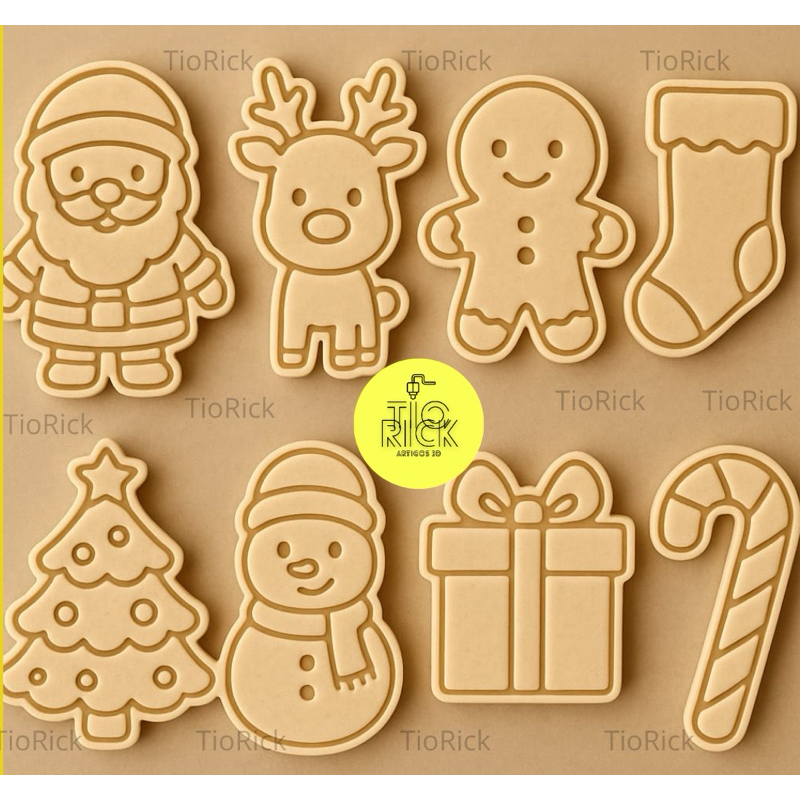 kit com 8 peças de cortador e marcador de biscoitos de natal/papai noel/arvore de natal