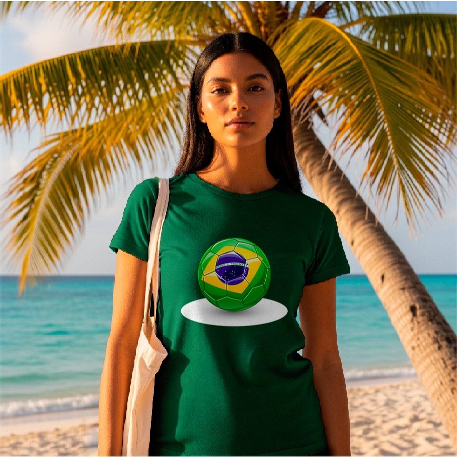 Camiseta Básica Unissex Para a Copa do Mundo com a Bola 2026 do Brasil Blusa para verão 100% Algodão
