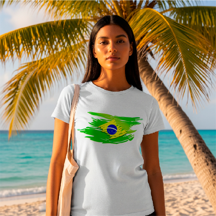 Camiseta Unissex Adulto e Infantil para o Verão com a bandeira do Brasil Pintada para Copa 2026