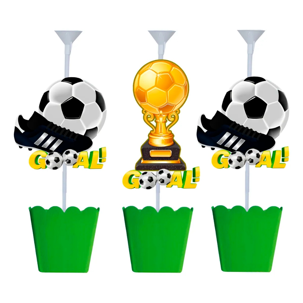 Kit 5 Centro De Mesa Tema Futebol Campo Bola Festa