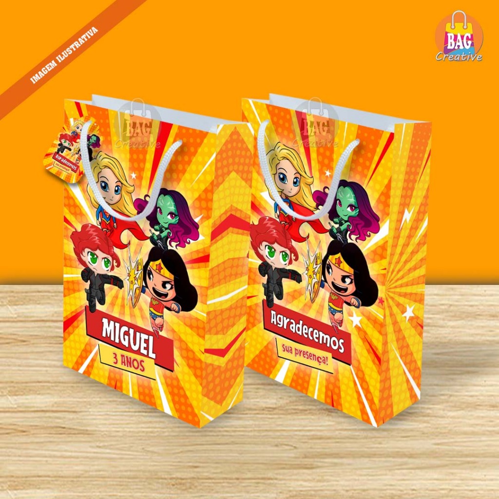Sacolinha Personalizada As Vingadoras Kids Lembrancinha Festa Aniversário Infantil