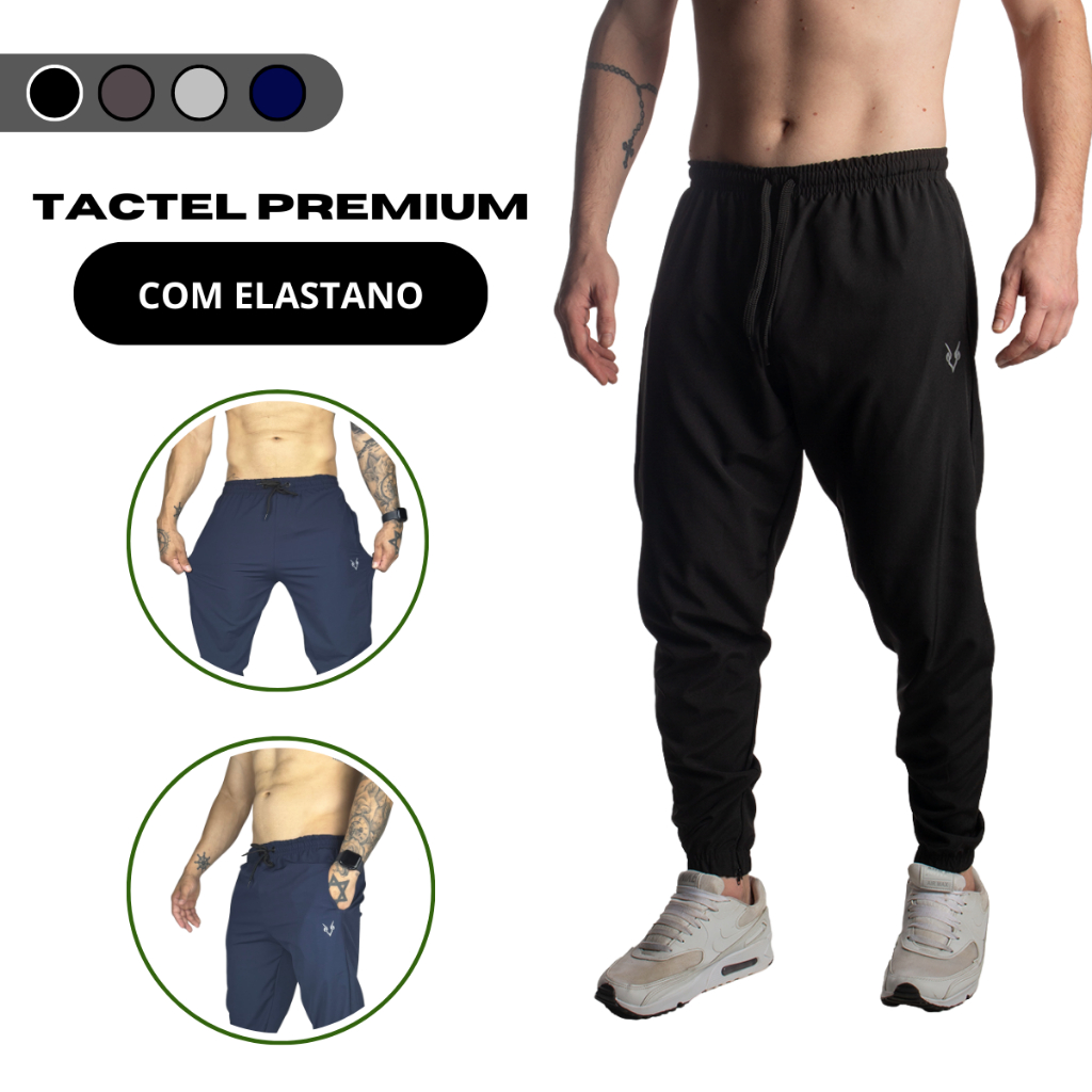 Calça Masculina Jogger Tactel com Elastano Possui Bolsos Lateral e Elástico no Punho