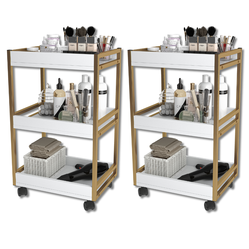 Kit 2x Carrinho Auxiliar Industrial Suporte Para Esmalte Salão De Beleza Manicure Mesa Com Rodinhas