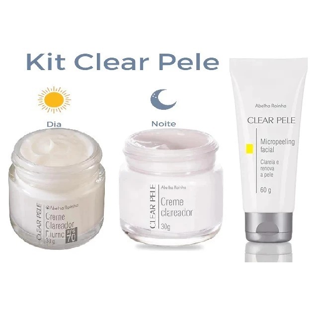 Kit Clareador Facial Dia + Facial Noturno + Micropeeling Clear Pele Abelha Rainha em Oferta na Shopee