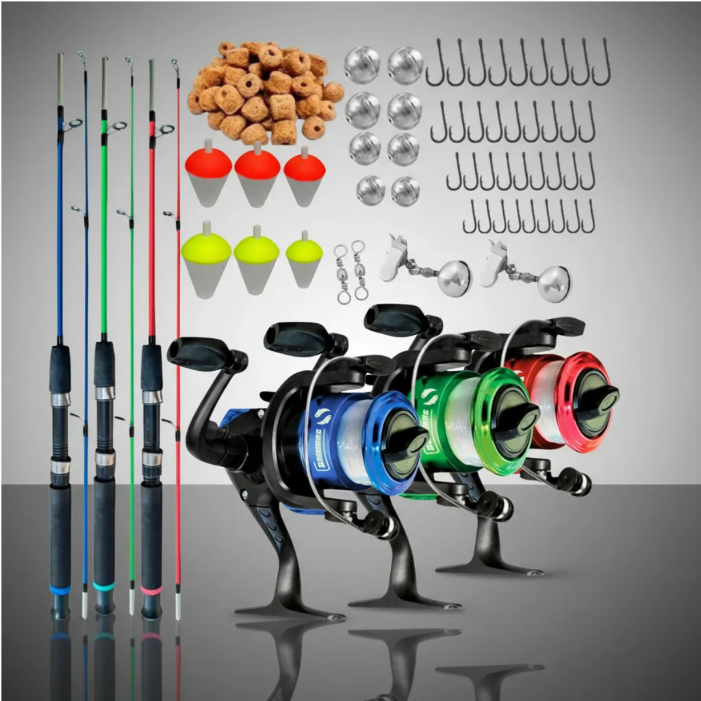 Kit De Pesca Completo Barato 3 Varas,  2 e 1 Vara com Molinete E Acessórios em Oferta na Shopee