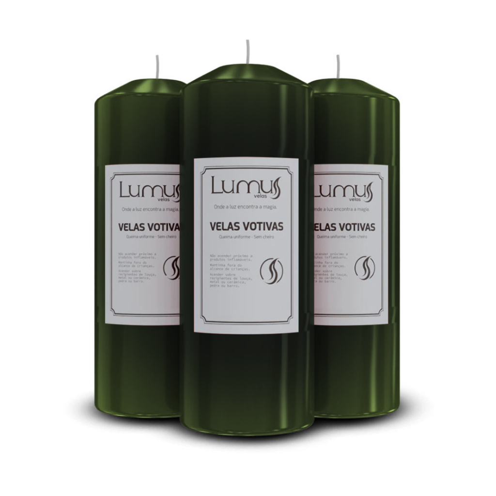 Kit 3x Velas 7 Dias Verde Votivas 300g Parafina Pura 13x5,5cm - Lumus Velas
