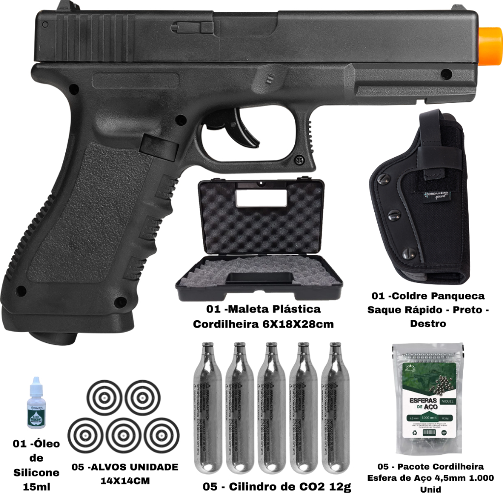 Pistola de pressão Airgun Rossi G17 CO2 4,5mm – Alta Potência/Qualidade/Militar em Oferta na Shopee