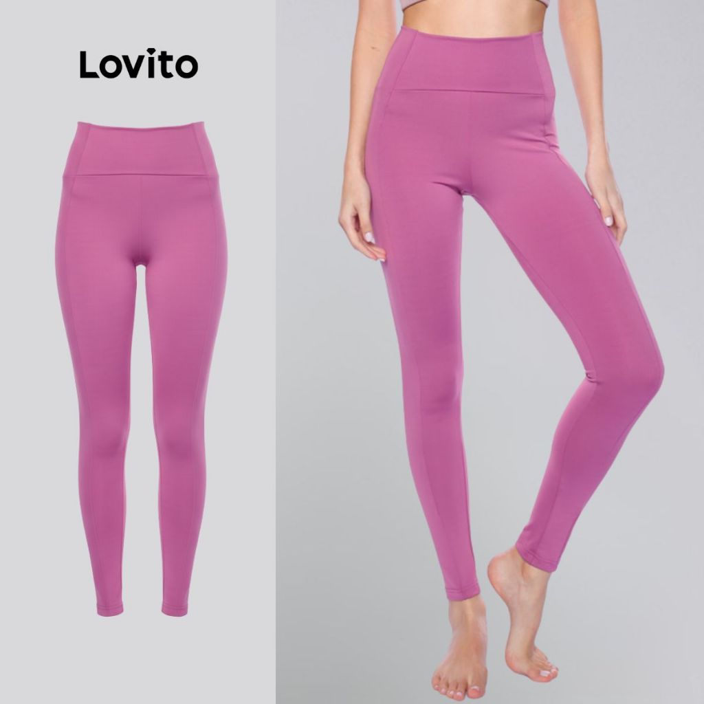 Lovito Calça Legging Feminina Esportiva Lisa com Cintura Anatômica Academia  LB1267BRL1297 em Oferta na Shopee