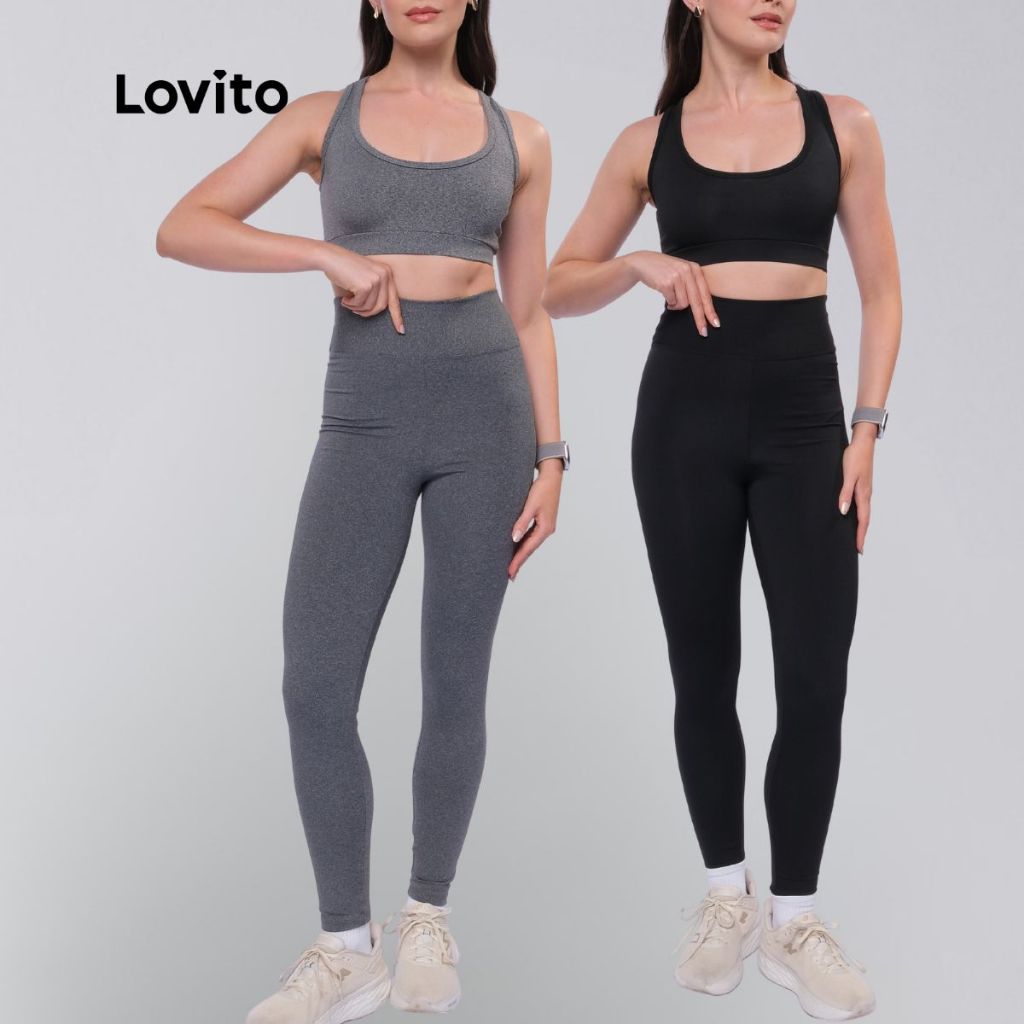 Lovito Calça Legging Esportiva Feminina LB15511581 em Oferta na Shopee