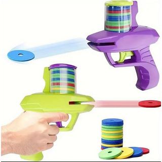 Lançador De Discos Brinquedo Infantil Arminha Mini Frisbee Cor Verde e Roxa